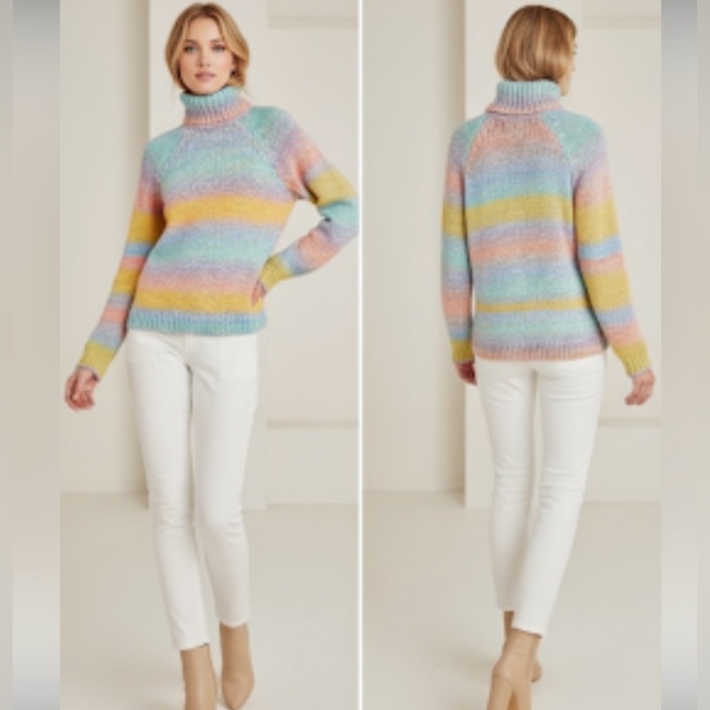 Anthropologie T.la Rainbow Knit Turtleneck Oversized Sweater Pullover Size XS